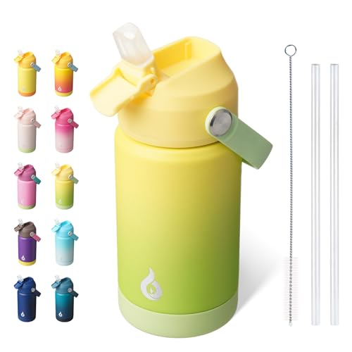 Image of BJPKPK Insulated Water Bottle with Straw Lid, 12oz Thermo Water Bottles, Flex Handle & Non-slip Boot, BPA Free Leak Proof Stainless Steel Metal Thermo, Tumblers, Cups,Fresh Green