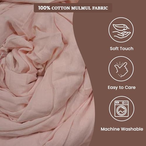 Image of Plain Mulmul Soft Cotton Fabric | Lightweight Breathable Mulmul Cloth | Super Quality Natural Cotton Fabric for Kurta, Dress, Dupatta, Lining & Craft Use (English Rose, 2.5 Meters)