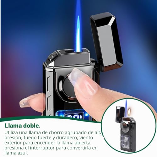 Mechero inteligente recargable GOMETY de doble llama potente con luces LED 5