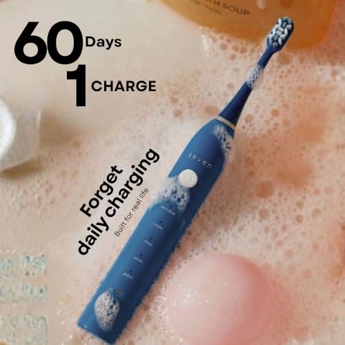 Image of Seven Oral Care SuperBrush Pro Electric Toothbrush for Adults | Rechargeable Toothbrush with Advanced Cleaning Technology | Soft Bristles | Gentle on Gums | Ergonomic Lightweight Design | Daily Oral Care (Midnight Blue)