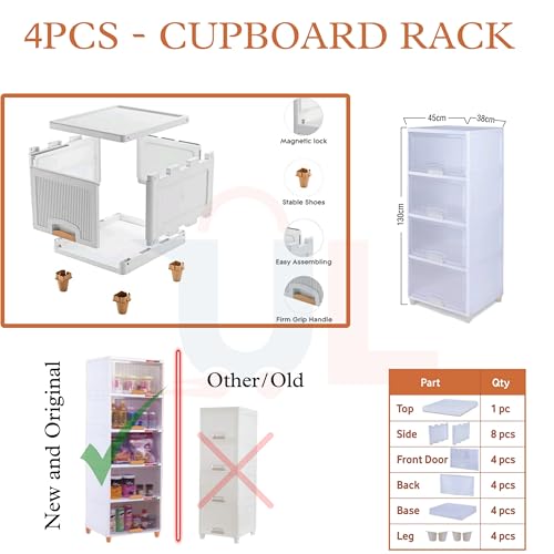 Image of URBAN LUXY Foldable Plastic Rack for Storage /Kitchen Cupboard /Sturdy Wardrobe for Clothes /Multipurpose Storage Organizer /Closet for Bedroom /Living Room /Laundry (Big Cupboard Rack -Transparent, 4PCS)