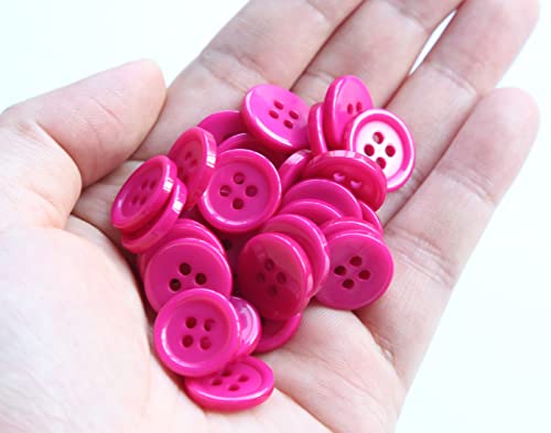 GANSSIA 5/8 Inch(15mm) Sewing Flatback Buttons Colored Hot Pink Buttons for Crafts Pack of 160 PCS