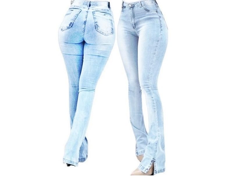 Women's Stretch Faded Vintage Flare Jeans with Slit Hem - Distressed Denim Pants for Casual Wear3