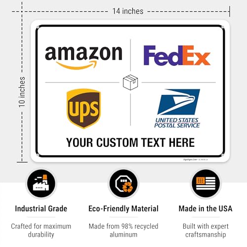 Image of Custom Package Delivery Sign, Delivery Instructions, 10x14 Inches, Rust Free .040 Aluminum, Fade Resistant, Made in USA by Sigo Signs