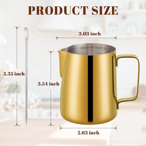 Image of Amrules Milk Frothing Pitcher 12oz Frother Cup Barista Tools, Gold
