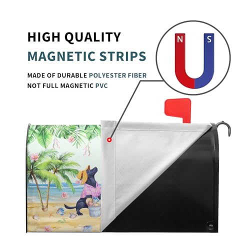 Image of Summer Dogs Magnetic Mailbox Cover 25.5x21Inch Funny Tropical Beach Coastal Puppy Waterproof Mailbox Wrap Letter Post Cover Large Size for Garden Yard Outdoor Season Outside Decor