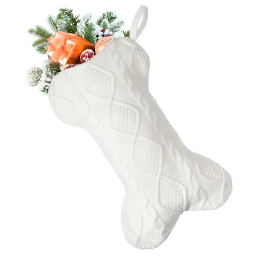 Quilax Dog Bone Christmas Stocking, 18 Inch White