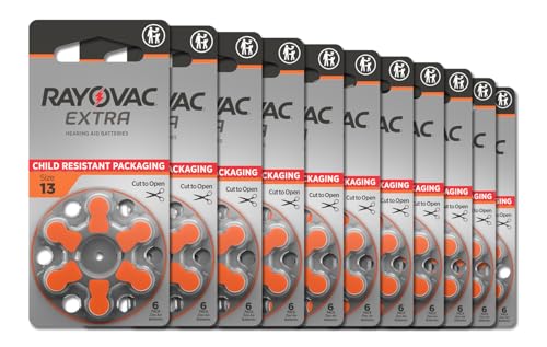 Rayovac Extra hearing aid batteries size 13. Long-lasting mercury-free zinc-air hearing aid batteries - 1.45v. (60 batteries)