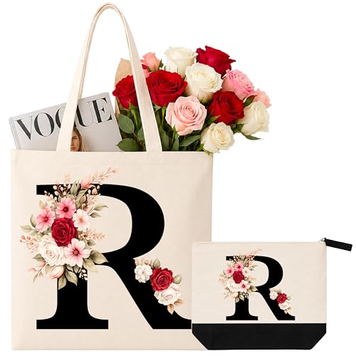 Gesar Borsa Tote Tela con Iniziale e Pochette abbinata, Borsa