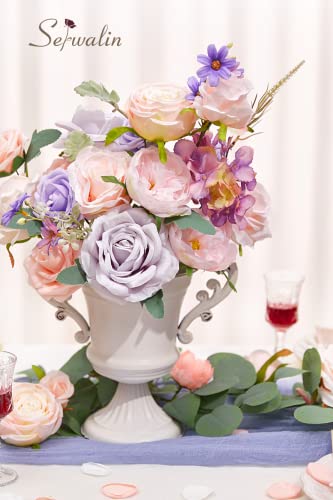 Serwalin Artificial Flowers Fake Silk Flowers Combo Realistic Mixed Roses Box For Diy Wedding Bridal Bouquets Centerpieces Arrangements Faux Flowers With Stems Home Party Decoration, Pink&Lilac #TOP5