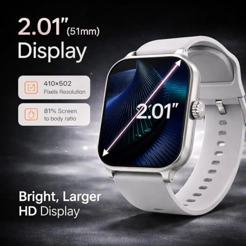 Image of Bouncefit H9 Smart Watch for Men, Women, Boys, Girls, Kids - 2.01 inch Full Touch Screen Display, Bluetooth Calling, Rotating Crown, Workout Modes, Wireless Charging Smart Watch - Grey AA