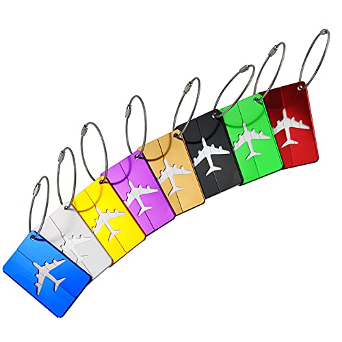 goldblue 8 Simple and Practical Luggage Tags for Travel Metal Luggage Tags Airplane-Shaped Aluminum Alloy for Boarding Bags Luggage Tags Check-in Tags