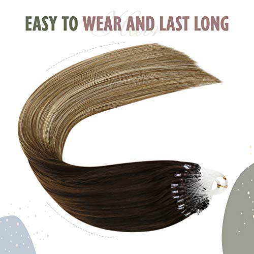 Ugeat Micro Loop Human Hair Extensions 14 Inch Brown To Blonde Balayage Microlinks Hair Extensions Human Hair #4/6/613 Microbeads Hair Extensions 50 Grams #TOP6