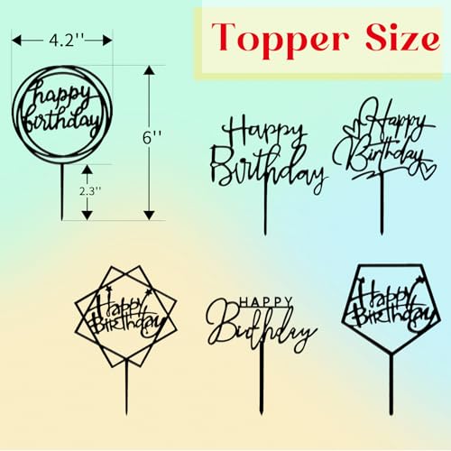 Oeyliz Happy Birthday Cake Topper 6PCS Happy Birthdays Cupcake Toppers Birthday Decorations Black Cake Toppers Happy Birth Cake Toppers for Party Decorations — view 6