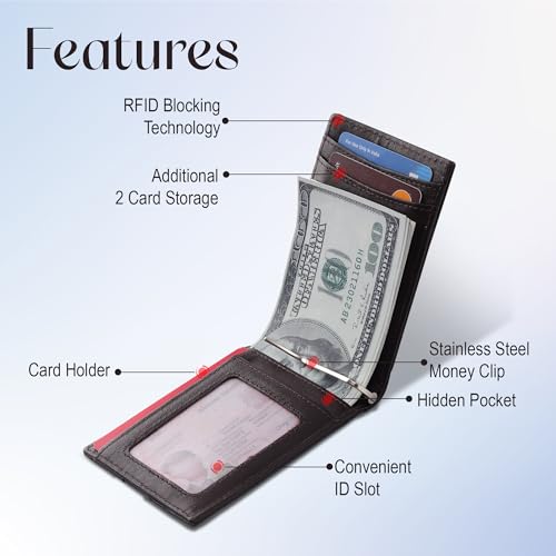 Succor Genuine Leather Money Clip Wallet For Men - Mens Wallets slim Front Pocket RFID Blocking Card Holder Minimalist Mini Bifold, Ultra Strong Stitching, Gift Box, Brown2