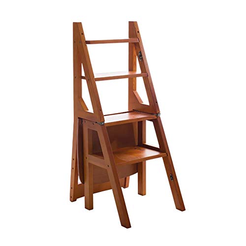 Taburete de escalera plegable de madera maciza y silla de bambú multifunción 2