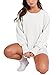 Bornpom Oversized Sweatshirt Crewneck Sweatshirts All White Outfits Long Sleeve Shirts Slit Pullover Top Solid Color Preppy Clothes White XL