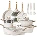 CAROTE - Batería de cocina de 21 Piezas, ollas, utensilios y sartenes antiadherentes color granito blanco, compatibles con inducción y gas, Libre de PFOS y PFOA