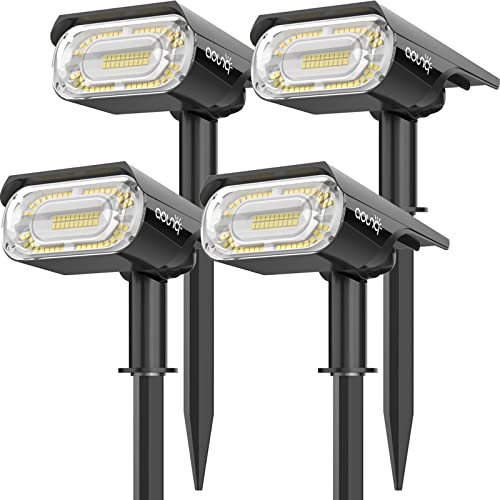 AOUNQ Focos solares para exteriores de 1000 lúmenes, 64 LED IP67 impermeables, iluminación de paisaje con 4 modos, foco solar 2 en 1 y luz de camino para jardín, patio, decoración de patio, paquete de