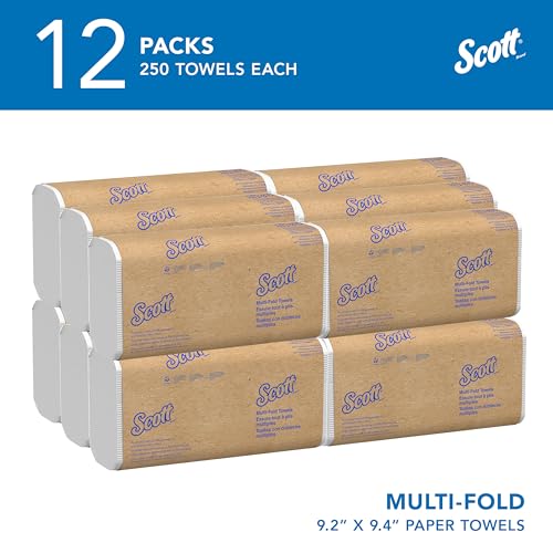 Image of Scott Professional Multifold Paper Towels, Bulk, 12 x 250 Sheets (58091) | Universal, Standard Tier, Absorbency Pockets, Compressed, White, Compatible with Universal Folded Towel Dispensers