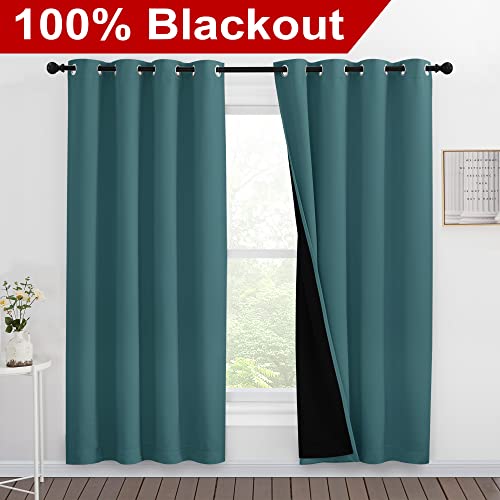 Image of NICETOWN Full Shade Curtain Panels, Pair of Energy Smart & Noise Blocking Out Blackout Drapes for Apartment Window, Thermal Insulated Guest Room Lined Window Dressing(Sea Teal, 55 x 78 inch)