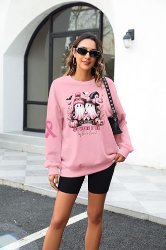 KIMSOONG In October We Wear Pink Sweatshirt Women Halloween Ghost Sweatshirt Breast Cancer Awareness Long Sleeve Tops2