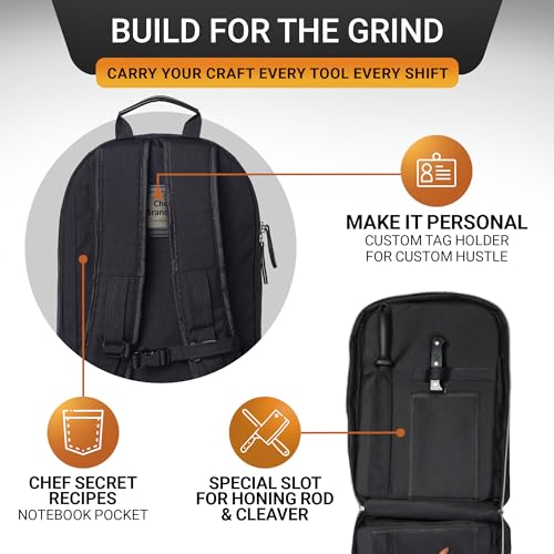 Magnet Chef Knife Backpack | 20+ Pockets for Knives & Tools | Large Pocket for Tablet & Notebooks | Knife Backpack for Chefs (Black)3