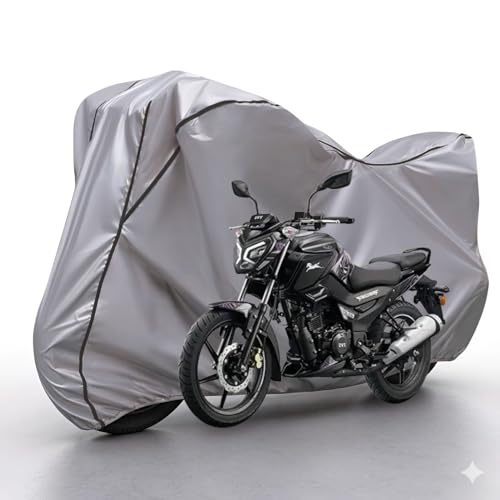 Image of Waterproof Bike Body Cover Compatible with Tvs Raider Dustproof Scratchproof - Motorcycle Cover for Two Wheeler, Outdoor Full Cover with UV, Duty, Rain Protection (Silver & Black)