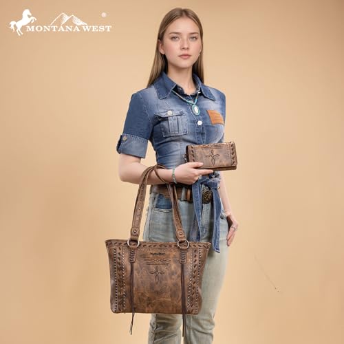 Image of Montana West Spiritual Collection Western Tote Bag for Women Vegan Leather Shoulder Handbag with Wallet