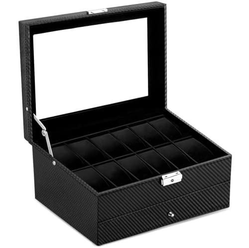HBselect Uhrenbox Uhren Uhrenkasten oder Uhrenkoffer Oberfläche aus PU-Leder fein schneidern für 12 Uhren Cover