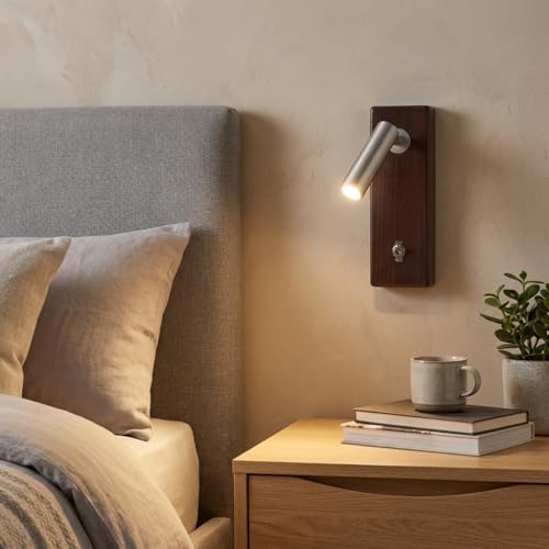 Aplique de pared LED con interruptor foco orientable de 2800K y base de madera nogal 2