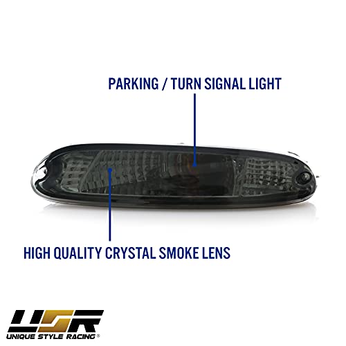 USR DEPO 90-97 MX-5 Signal Lights - JDM Crystal Style Front Bumper Turn Signal Lamps Set (Left + Right) Compatible with 1990-1997 Mazda MX5 Mk1 Miata (JDM Crystal Style All Smoked Out Lens) - Image 6