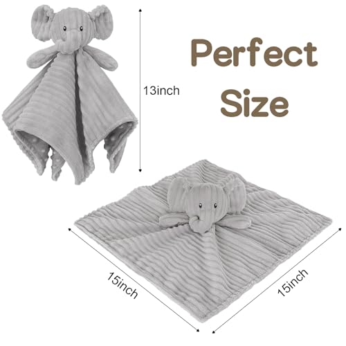 Image of Elephant Baby Security Blanket for Boys and Girls 15 Inch Grey