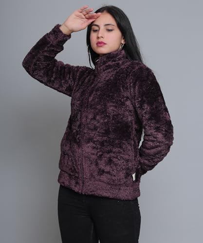 Image of Women's Ultra-Soft Plush Fleece Winter Jacket with High Neck & Full Front Zipper | Warm Cozy Fur Coat for Casual, Travel, Outdoor & Daily Cold Weather Wear