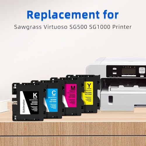 Aomya Kompatible SG500 SG1000 Sublimationstinte mit verbessertem Chip, Ersatz für Sawgrass Virtuoso SG500 SG1000 Drucker, 4 Stück, Schwarz, Cyan, Magenta, Gelb