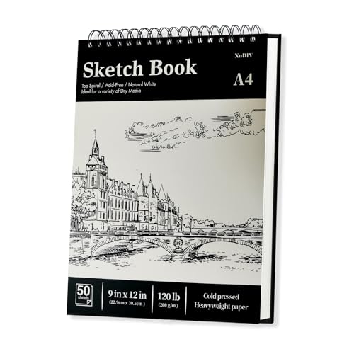 Blocco da disegno formato A4 con copertina rigida, rilegatura a spirale, con carta da disegno spessa 200 g/m², per artisti, illustrazioni e supporti misti, 50 fogli/100 pagine