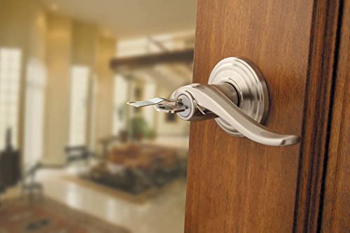 Image of Kwikset Tustin Entry Door Handle with Lock and Key, Secure Keyed Reversible Lever Exterior, For Front Entrance and Bedrooms, Venetian Bronze, Pick Resistant Smartkey Rekey Security and Microban