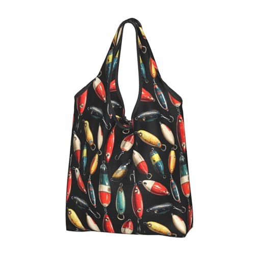 Bolsas de compras reutilizables con estampado de anzuelos de colores, 1 bolsa plegable con asas