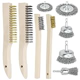 Swpeet Wire 9Pcs Draht Kratzbürste Kit, einschließlich 5Pcs Draht Rad Cup Bürste, 3Pcs Messing/Edelstahl/Kohlenstoffstahl Drahtbürste und 1Pc Kupferdraht Bürste für Rost, Farbe Scheuern