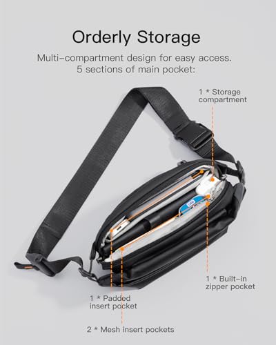 Image of Inateck Sling Bag X, Multi-pocket Crossbody Shoulder Chest Bag with Adjustable Shoulder Strap, Water-resistant Waist Fanny Pack for Men, Women, Travel, Daily Use, Cycling, Hiking, Black, Small