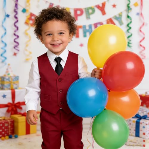Image of Baby Boy Formal Suit for Toddler Infant Tuxedo Dress Suits | Little Gentleman, Wedding Ring Bearer Outfit, Vest Pants Long-Sleeve Shirt Tie, Birthday Party Christmas Prom, Classic