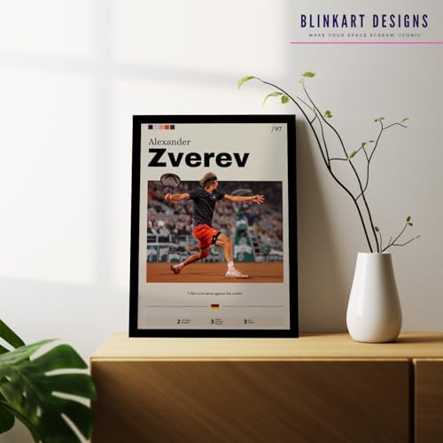 Image of BLINKART Alexander Zverev | Tennis Player | Synthetic Wood Photo Framed Wall Hanging Poster Room & Office Bedroom Living Boys And Girl Room Home Wall Hanging | 13x10 Inches