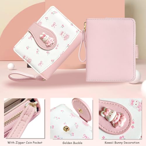 Image of Sunwel Fashion Girls Cutest Prints Wallet Card Slots Small Wallet with Zipper Coin Pouch Wallet for Women