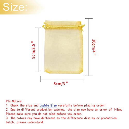 Image of 50Pcs Golden Organza Bags 3x4 Inch, Small Mesh Bags Drawstring Jewelry Gift Bags, Wedding Party Favor Candy Pouches