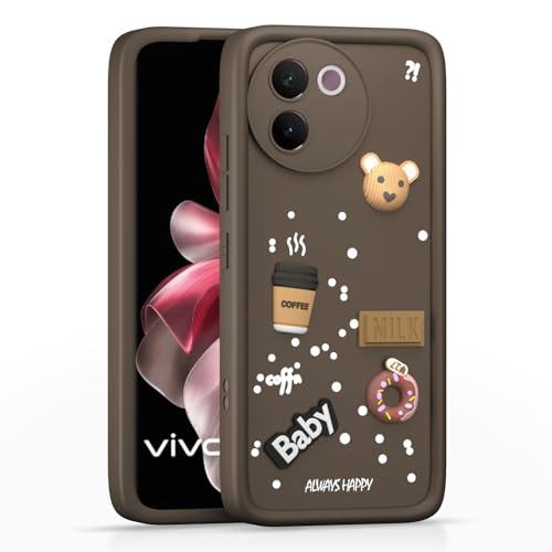 Image of Pikkme Back Cover for Vivo V30e 5G | Cute Fun Cartoon 3D Bear Silicone Full Body Protection Bumper Cover (Brown)
