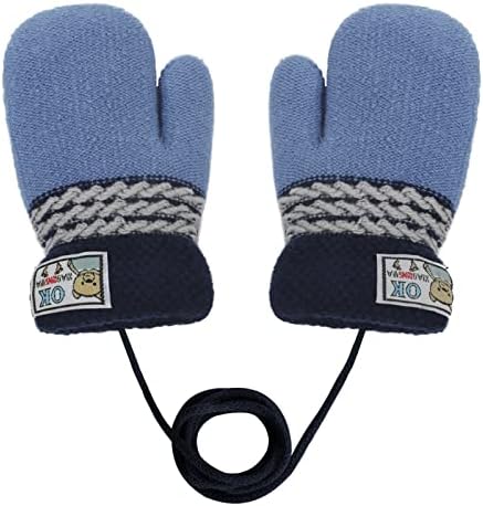 Knitted Wool Gloves Winter Warm Fluffy Full Finger Mittens Cute Cartoon Gloves Thicken Velvet Hanging Neck Mittens Birthday Xmas Gifts for 0-3 Y Kids