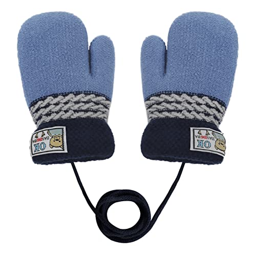 Baby Mittens Warm Mitts Infant Full Finger Gloves Magic Snow Mittens on String (Blue(OK))