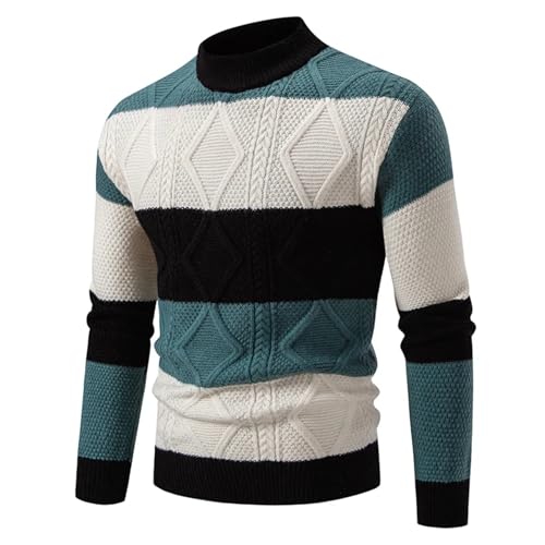 Men's Patchwork Knitted Sweater Mock Neck Long Sleeve Pullover Casual Slim Fit Sweater3