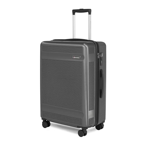 Image of SWISS MILITARY Pascal Hard 79cm Lightweight PC Large Check in Travel Luggage Trolley Bag, Anti-Theft Zippers & 3-Dial Lock, 360 Wheels, Wet Pocket & Aluminium Handle Suitcase Capacity 143L-Grey