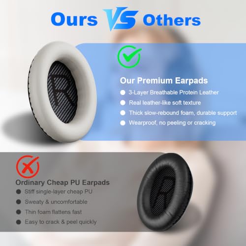 Almohadillas de reemplazo OOL para auriculares Bose QuietComfort 35 (QC35) y QuietComfort 35 II (QC35 ii), cojines para orejas con cuero más suave, espuma aislante de ruido y grosor adicional (blanco) miniatura 2
